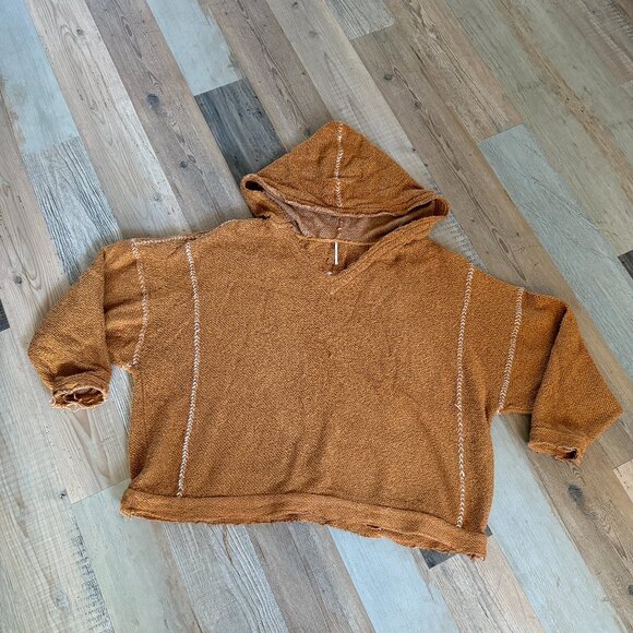 Free People ! Rag Sweater hoodie, frayed edging. RARE. - Picture 1 of 5